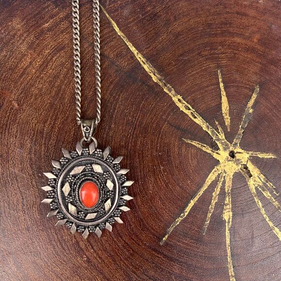 Vintage Carnelian Necklace Gothic Style 935 Sterling Silver whimsygoth - Picture 3 of 7